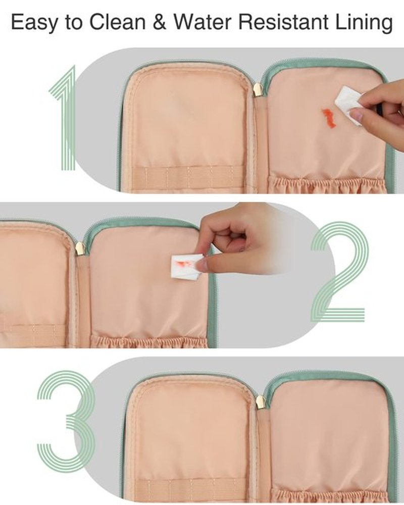 Relavel Travel Small Makeup Bag, Makeup Organizer Bag, Double Layer Cosmetic Bag, Makeup Pouch for Women, Washable Makeup Organizer Bag, Portable Handbag with Handle (Green)