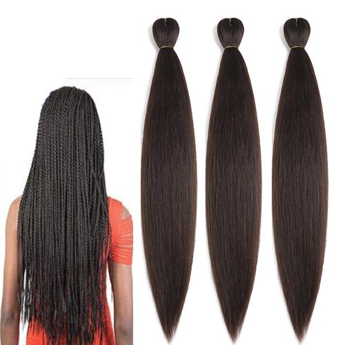 BALINGHAIR Pre Stretched Braiding Hair 28 Inch Braids Hair Brown Black Yaki Texture Hot Water Setting (4#-3Packs)