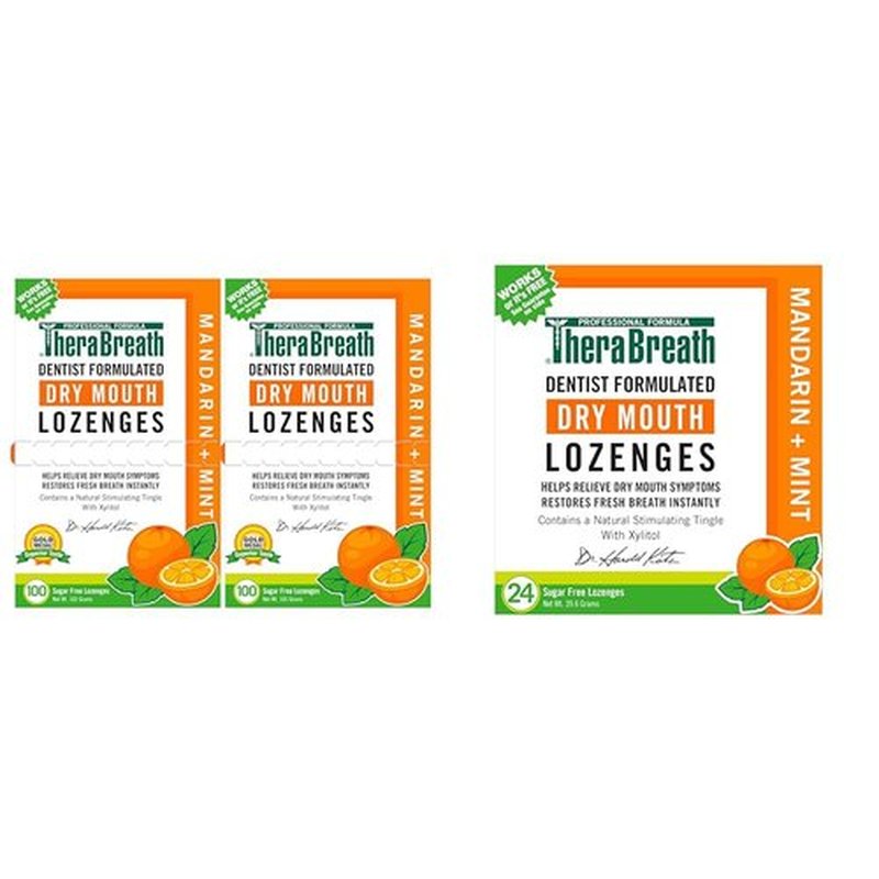 TheraBreath Dry Mouth Lozenges, Mandarin Mint, 100 Count (Pack of 2) & 24 Count Sugar-Free Dentist Formulated for Dry Mouth Relief