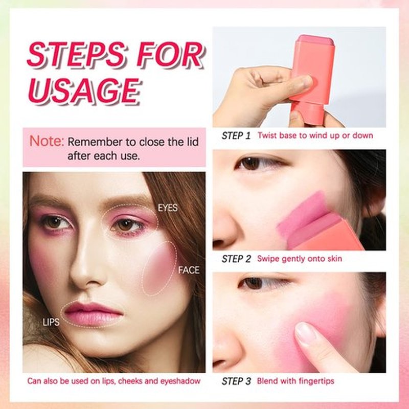Multi-Purpose Makeup Blush Stick, 3-in-1 Beauty Tinted Solid Blush Stick For Cheeks, Lips And Eyes With Long-Lasting Moisturizing Formula, Waterproof Natural Cream Blush Stick (3#Coral Orange)