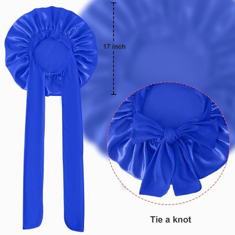 Large Silk Bonnet for Sleeping, Double Layer Satin Lined Hair Bonnets for Women Men with Tie Band Shower Cap