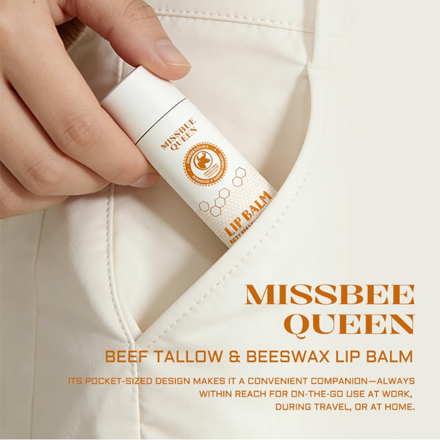 Beef Tallow Lip Balm with Original Beeswax | Dual-layer Hydrating Moisturizing for Dry Lips | Smooths Texture | Delivers Softness & Enhances Natural Shine | Unscented | 2PC (0.5 oz / 15g / 1pc)