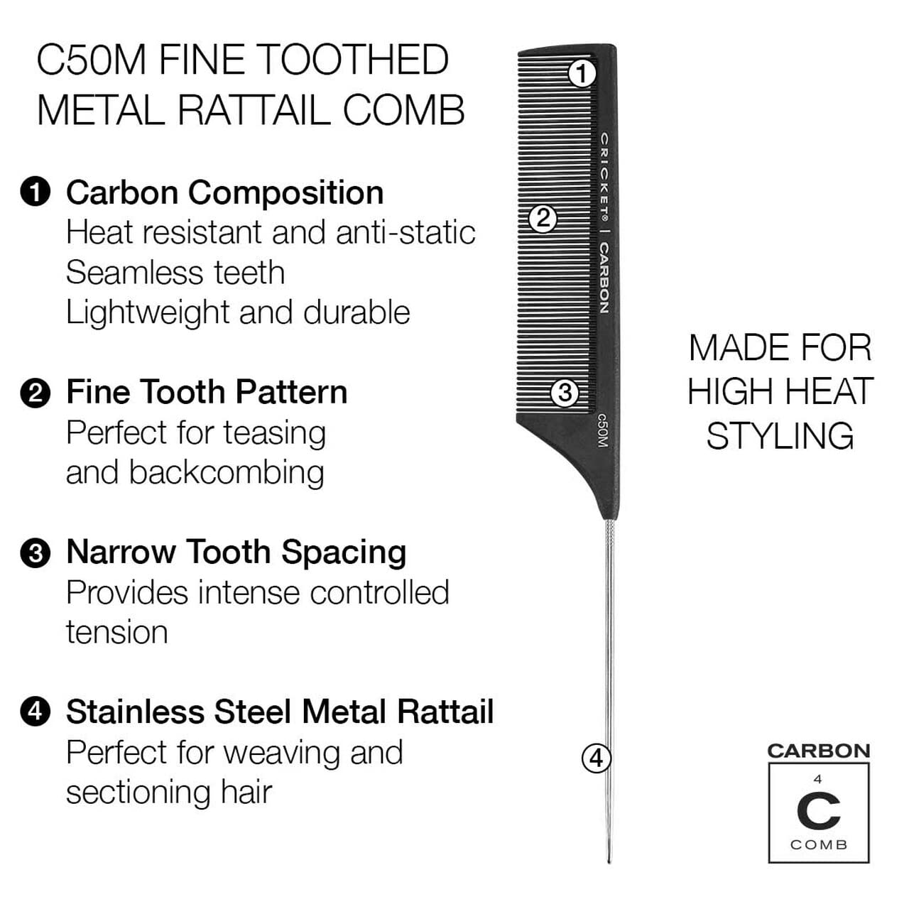 Professional Carbon Comb Set for Hair Styling – Anti-Static, Heat-Resistant, 4-Piece Variety Pack
