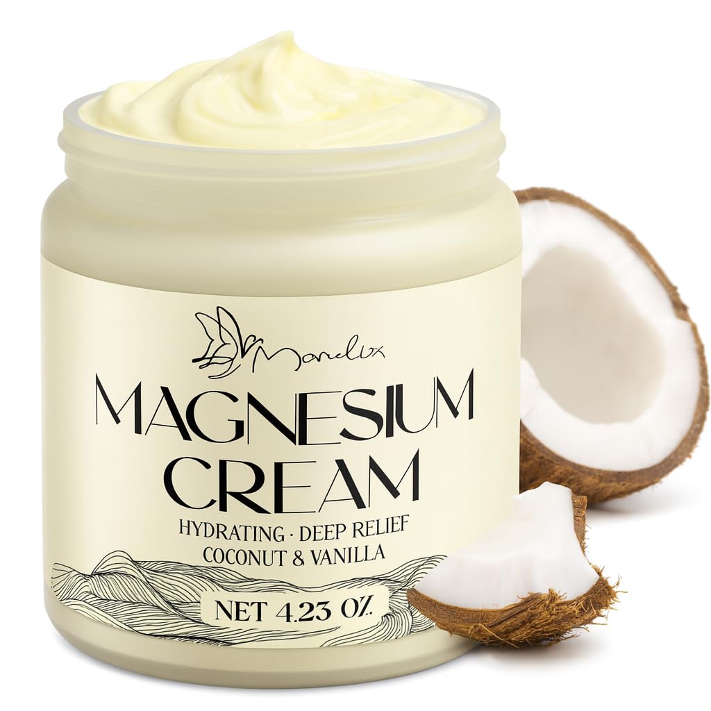 Manelix Magnesium Cream for Sleep - Topical Magnesium for Women, Muscle Relaxation, Calm, Moisturizing with Coconut Oil, Shea Butter & Hyaluronic Acid, 4.23 OZ, Safe for Kids (4.23 Ounce, Coconut)