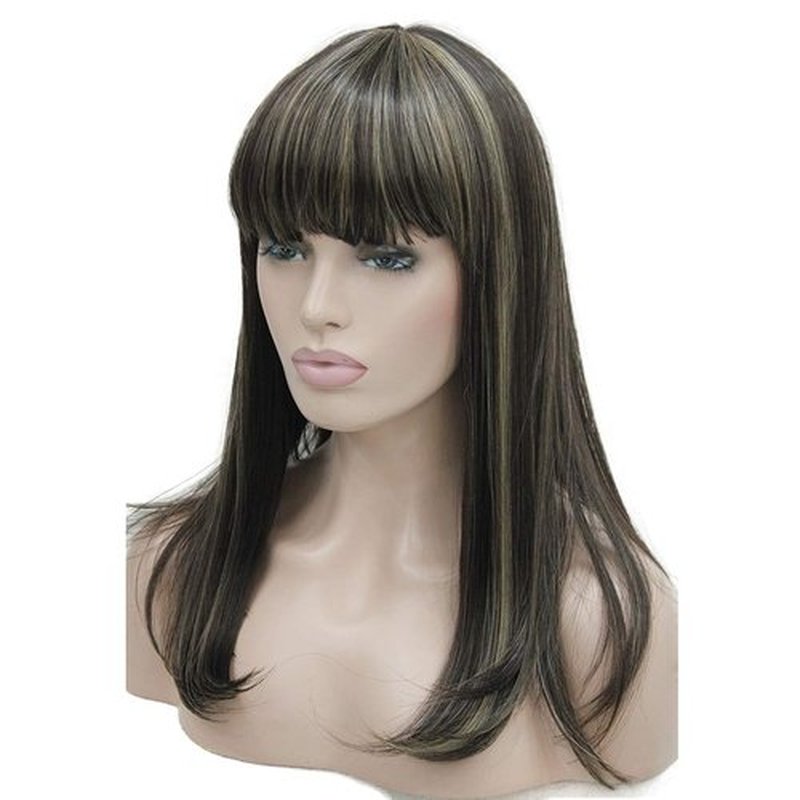 Lydell 14" Long Straight Wig Soft Heat Fiber Hair Cute Neat Bang Under Shoulder Full Wig (6TT24B)