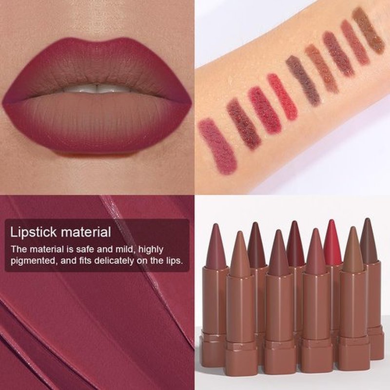 JUAAZIN Light Maroon Gradient Matte Lipstick Crayon Lip Liner pencil, Flawless Contour Gradual Ombre Effect lip Pencil, High Pigmented Long Lasting Waterproof Smudge Proof Lipstick Pencil 09#