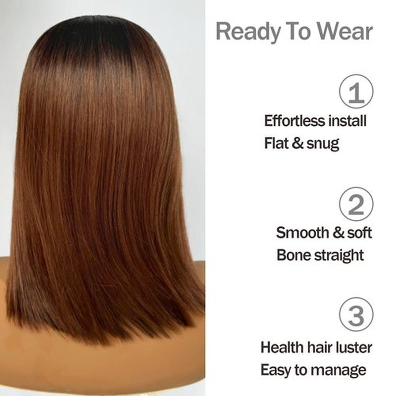 SOKU Ombre Brown Lace Front Wigs 12 Inch Synthetic Bob Wigs with Baby Hair Short Straight Lace Front Wigs Pre Plucked Heat Resistant Fiber Hair for Women