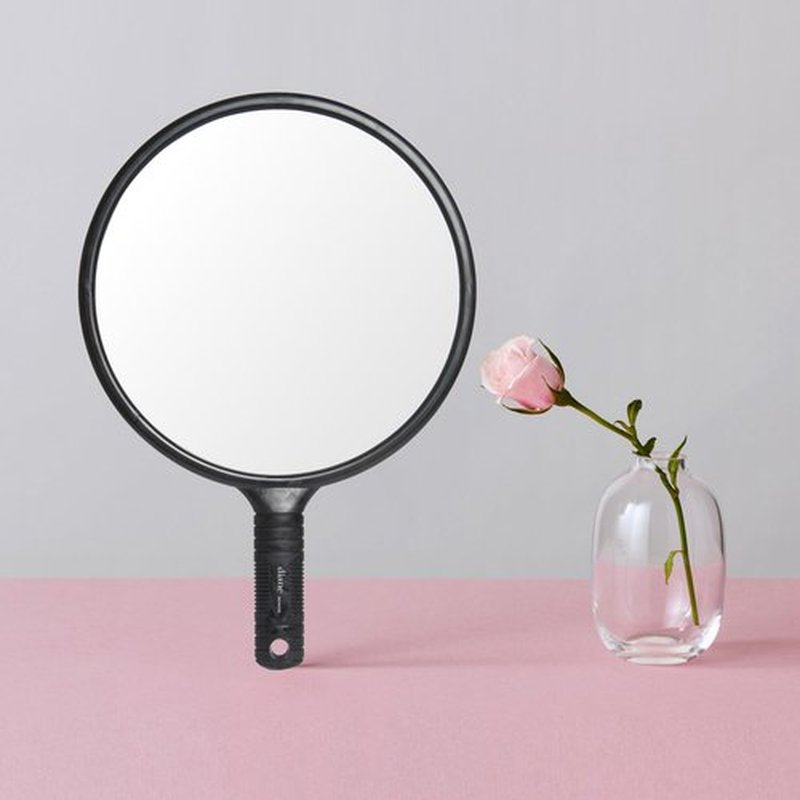 Diane Standard 1X Magnification Hand Mirror, Single Sided Hand Held Mirror with Handle for Salon, Barber, Grooming, Vanity, Shaving, and Travel, Large, 10.25" x 15", Black