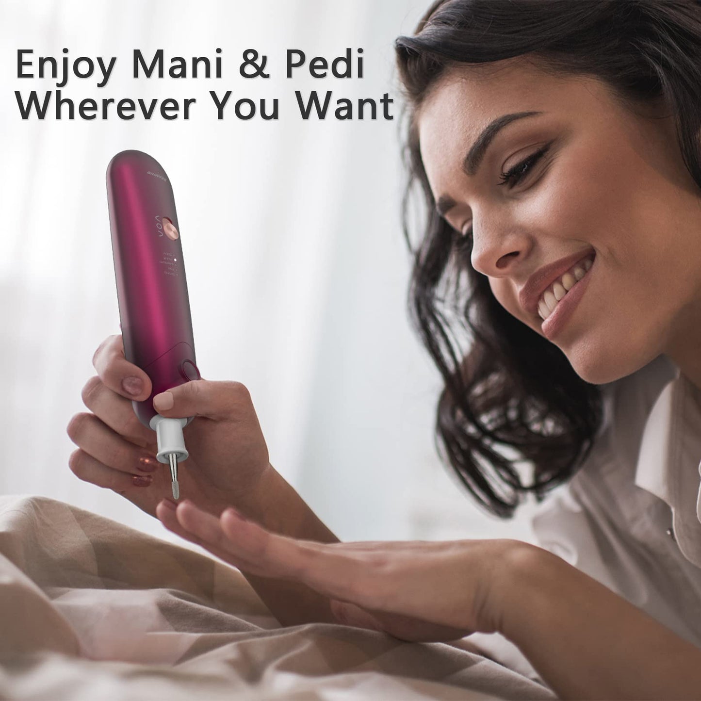 Professional Manicure Pedicure Set, Cordless Electric Nail File Kit, Rechargeable Nail Grinder for Thick Nails, 5 Speeds Hand Foot Nail Care Trimmer Buffer Tools(Red)