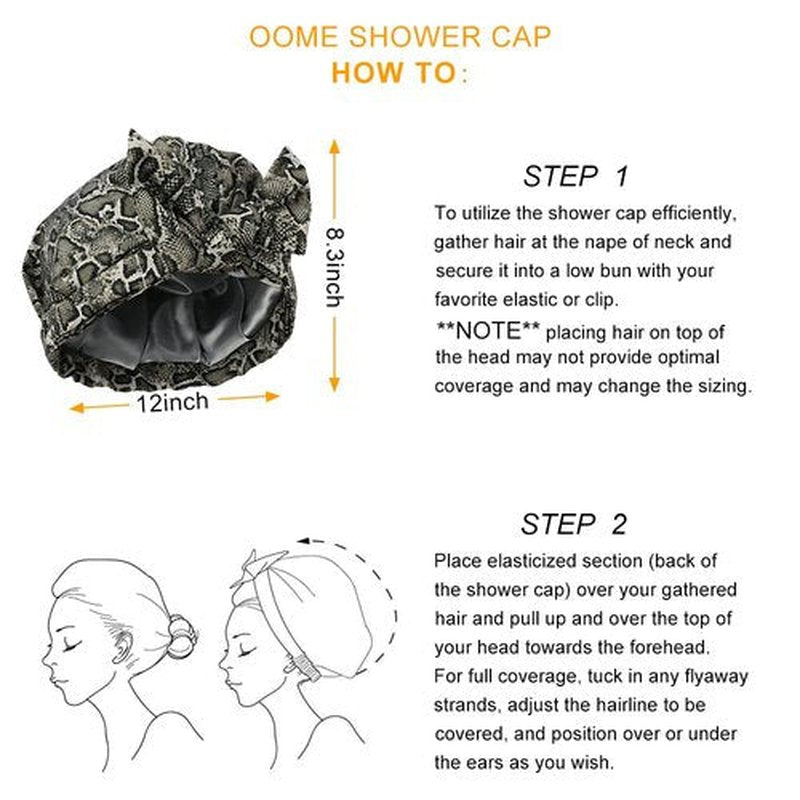 4 pieces of Oome Shower Cap, Improved Design High-Quality Shower Cap for Women, Lightweight,100% Waterproof, Reusable bonnets for black women. (Black Panther+Powde Point+Blue Panther+Snakeskin)