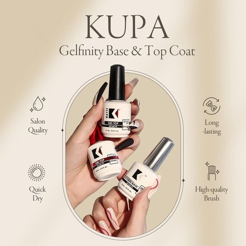 KUPA GelFinity - Soak Off Gel - Base & Top Coat Glossy Finish (No-Wipe) 0.5 Fl Oz
