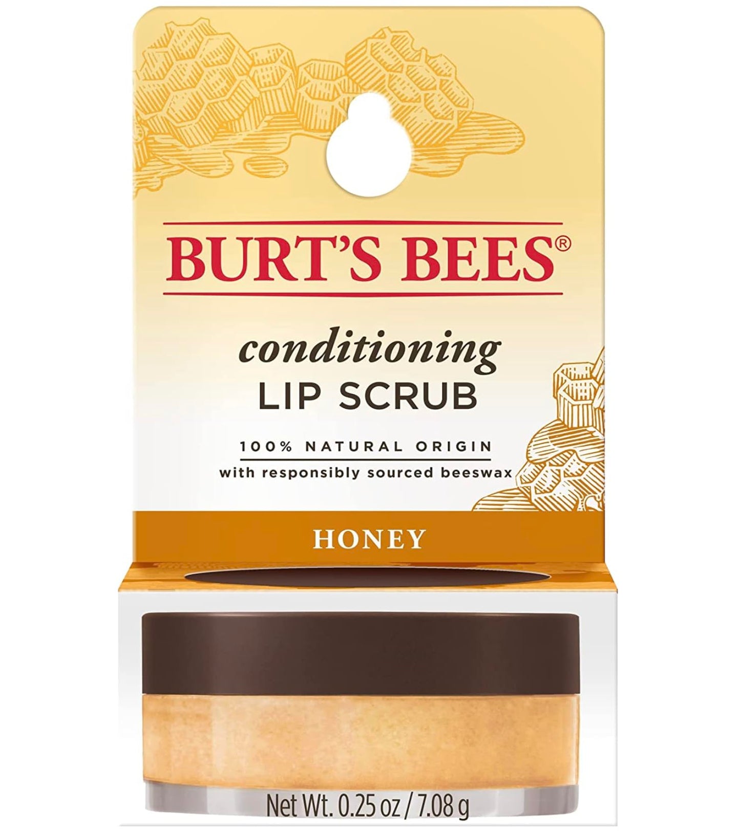 Burt's Bees Conditioning Honey Lip Scrub, Exfoliates & Conditions Dry Lips, with Honey Crystals, Use with Overnight Intense Treatment, Natural Origin Care, 0.25 oz.