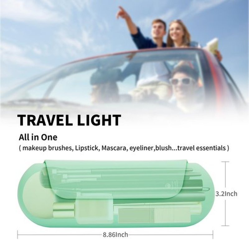 AGIKET Silicone Makeup Brush Holder Travel Cosmetic Bag：Soft Portable Cosmetic Face Brushes Holder with Upgrade Anti-Fall Out Magnetic Closure, Large Travel Makeup Brush Case - Green