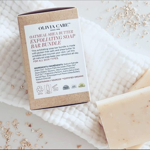 Olivia Care Exfoliating Bar Soap Pack by – 100% Natural & Organic - Infused with Shea Butter & Oats - Deep Clean, Refreshing, Moisturizing & Hydrating - Triple-Milled - X 5 OZ Oatmeal Shea Butter 3 Count (Pack of 3)