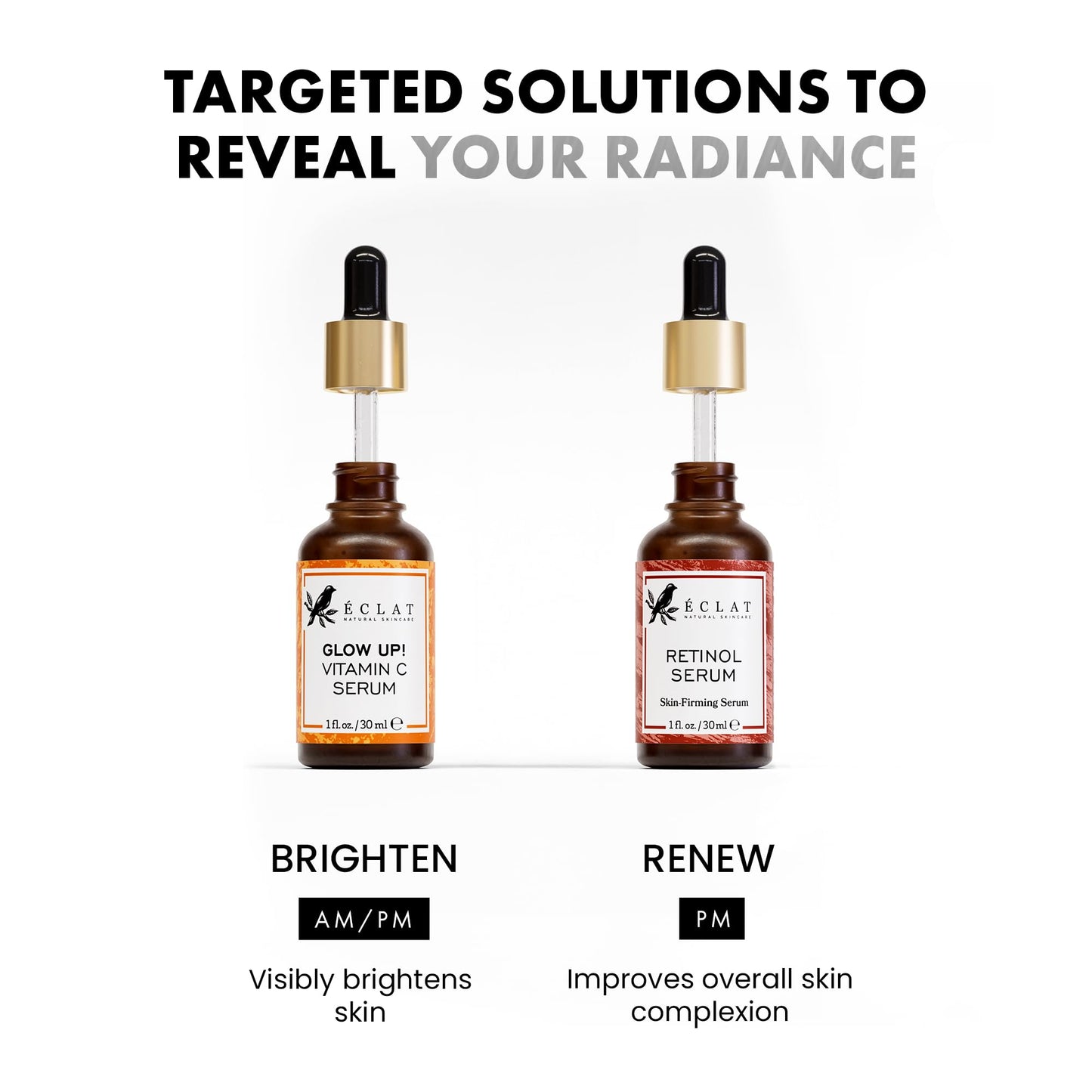 Eclat Skincare Face Serum Set – Vitamin C & Retinol Serum for Face - Anti Wrinkle, Dark Spots, Hydrating Facial Routine – 2 Pack Anti Aging Skin Care Set