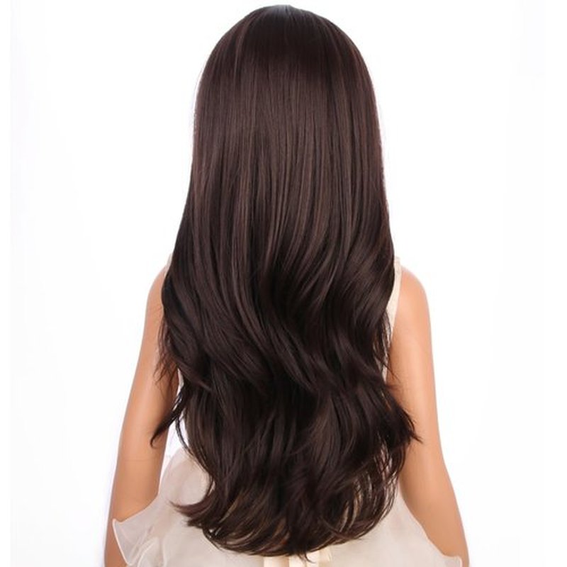 PATTNIUM Long Curly Wavy Brown Wig for Kids Child Mixed Brown Wig Girls Middle Part Dark Brown Synthetic Wig with Wig Cap