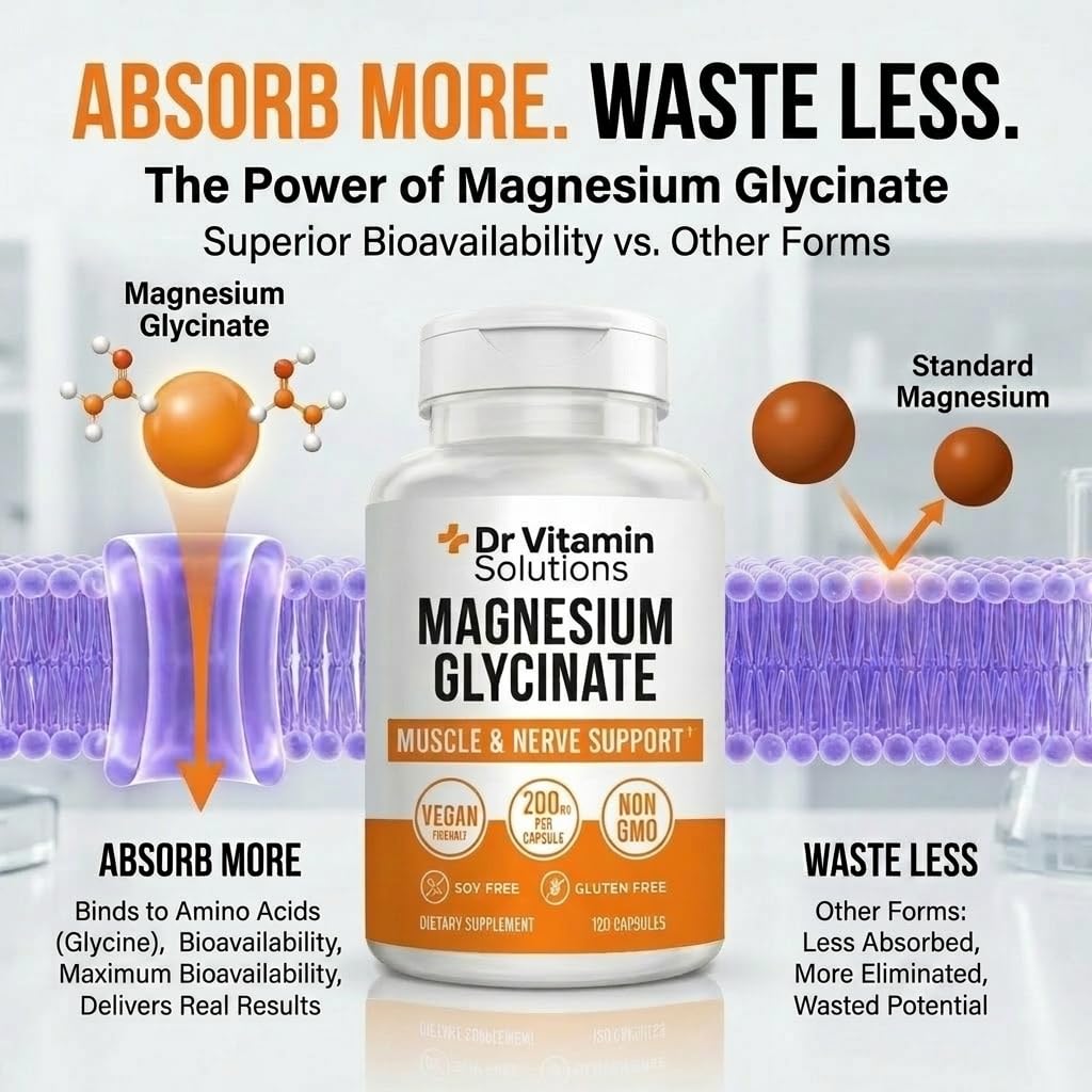Magnesium Glycinate 200mg High Absorption Chelated Magnesium Supplement for Sleep, Stress, Muscle & Nerve Support, Calm & Relaxation - Vegan, Non-GMO, Gluten & Soy Free - 120 Capsules 4 Month Supply