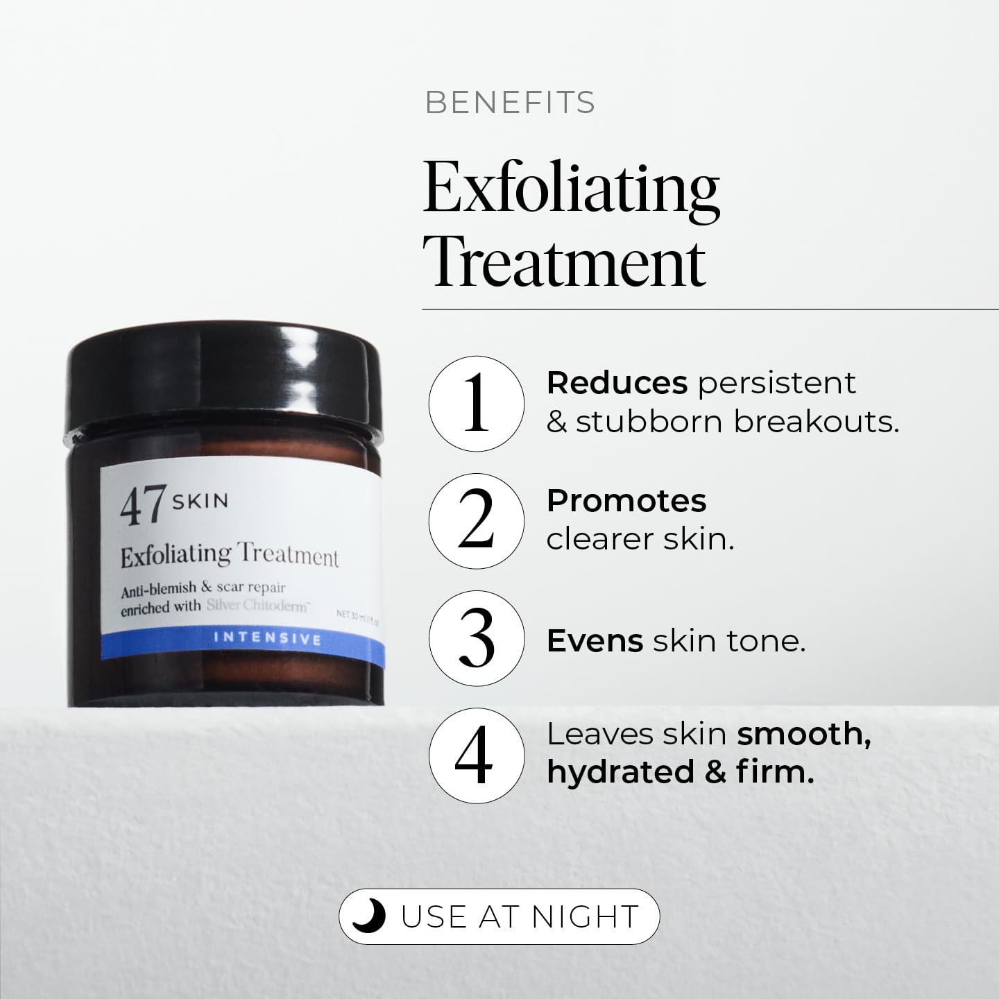 47 Skin Anti-blemish & scar repair Exfoliating Treatment enriched with Silver Chitoderm, Intensive Clear Skin Range, 30ml