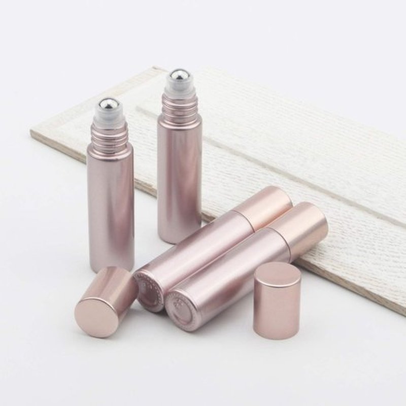 Kesell 14 Pack 10ml Matte rose gold Essential Oil Roller Bottles with Stainless Steel Balls for Perfume Aromatherapy Oils 1 Funnels + 1 Opener