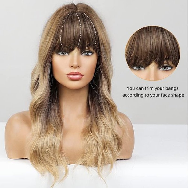 FORCUTEU Ombre Blonde Wig With Bangs Long Wavy Blonde Wigs for Women Heat Resistant Blonde Wigs for Daily Party Cosplay Use(22inch, Ombre Blonde)