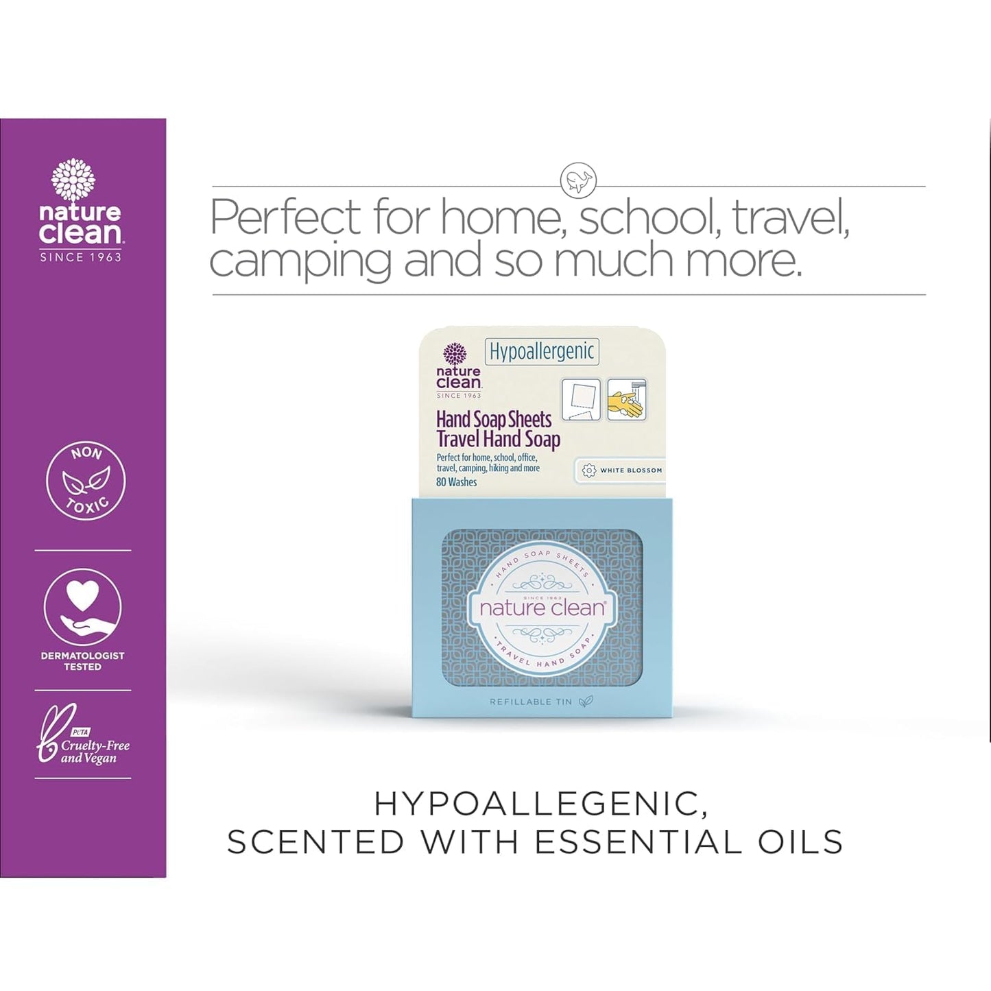 Nature Clean Travel Soap Sheets Non-Toxic Hypoallergenic 80 Units x 6 Pack