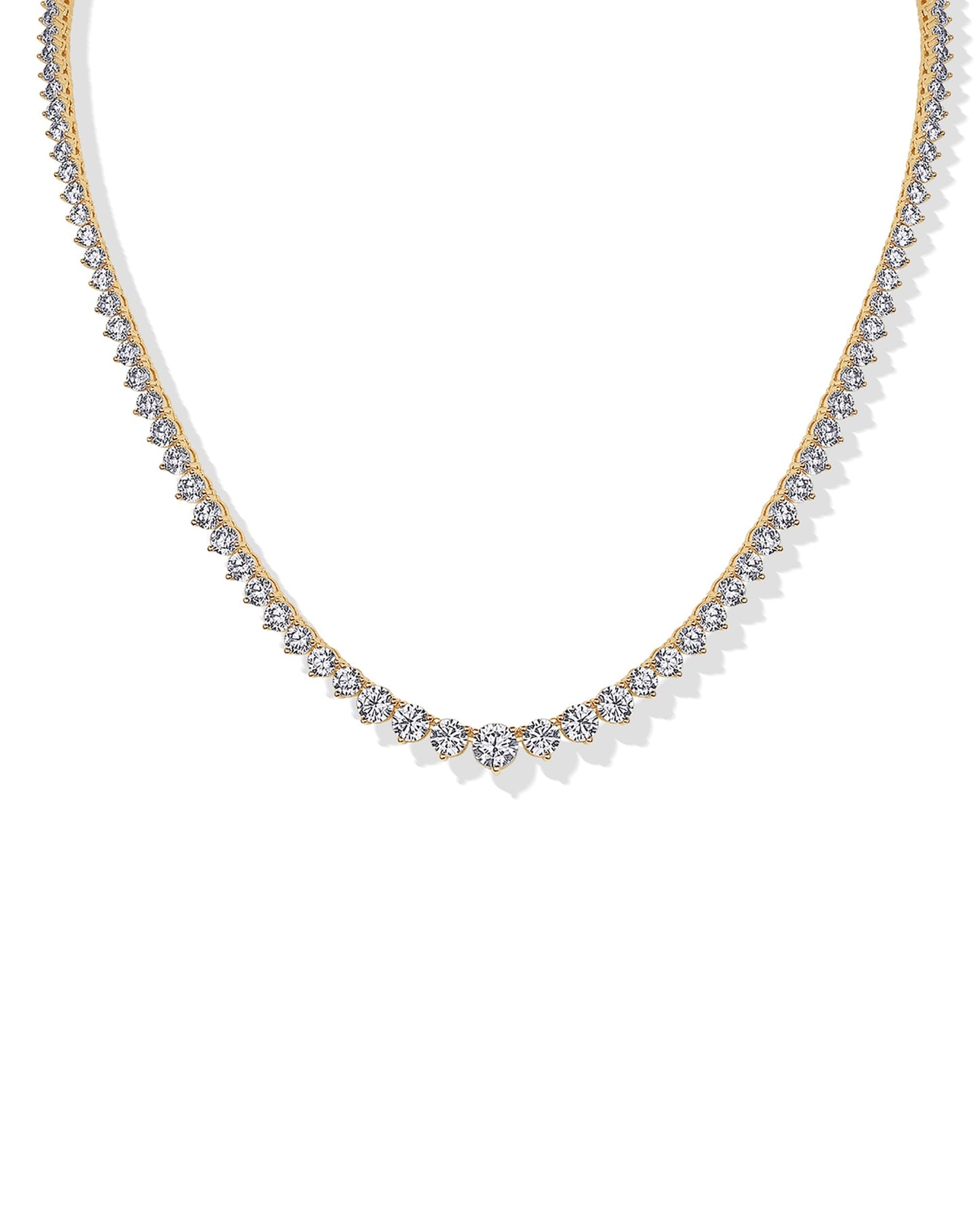 PAVOI 14K Yellow Gold Plated Graduated Tennis Necklaces for Women - Cubic Zirconia Tennis Necklace for Brides & Bridesmaids - Simulated Diamond Chain Trendy Wedding Jewelry - 16 Inches