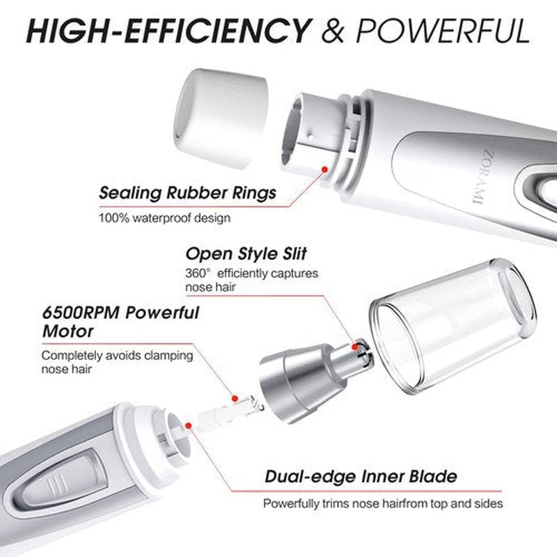 Ear and Nose Hair Trimmer Clipper - 2024 Professional Painless Eyebrow & Facial Hair Trimmer for Men Women,Battery-Operated Trimmer with IPX7 Waterproof,Dual Edge Blades for Easy Cleansing White