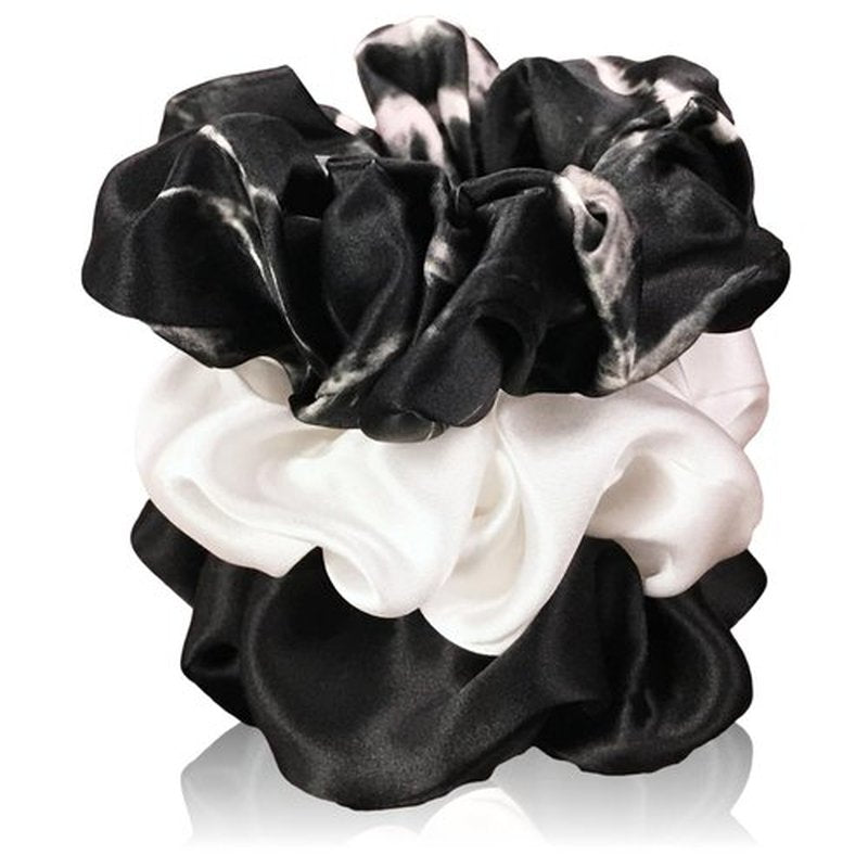 Celestial Silk Mulberry Silk Scrunchies for Hair (Black, Ivory, Black Marble)