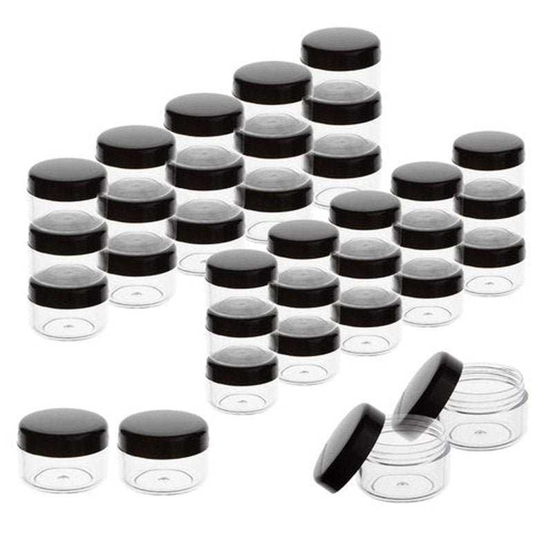 ZEJIA 3 Gram Sample Containers with Lids, 200 Count Tiny Sample Jars, 3ML Makeup Cosmetic Containers for Lip Balms, Lotion, Powder, Beauty Products(Black Lids)