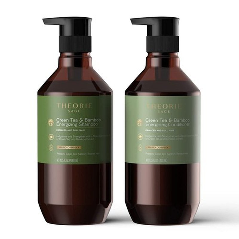 Theorie Green Tea and Bamboo - Invigorate & Strengthen, Irresistible Scent of Green Tea, Jasmine, Amber & Cypress - For Damaged & Dull Hair - Color & Keratin Safe - 400mL