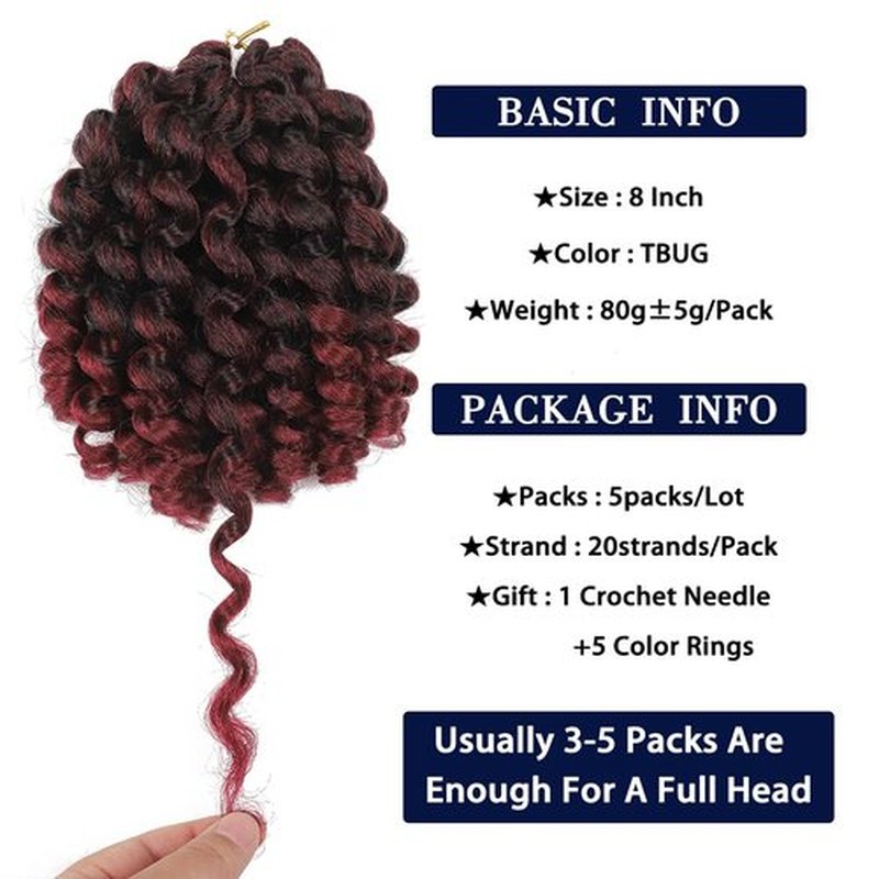 Wand Curl Crochet Braids Hair 8 Inch Jamaican Wand Curl Ombre Crochet Hair Jamaican Bounce Crochet Hair Colored Crochet Braids Ringlet Twist Hair Extension Crochet Hair(5PCS,TBUG)