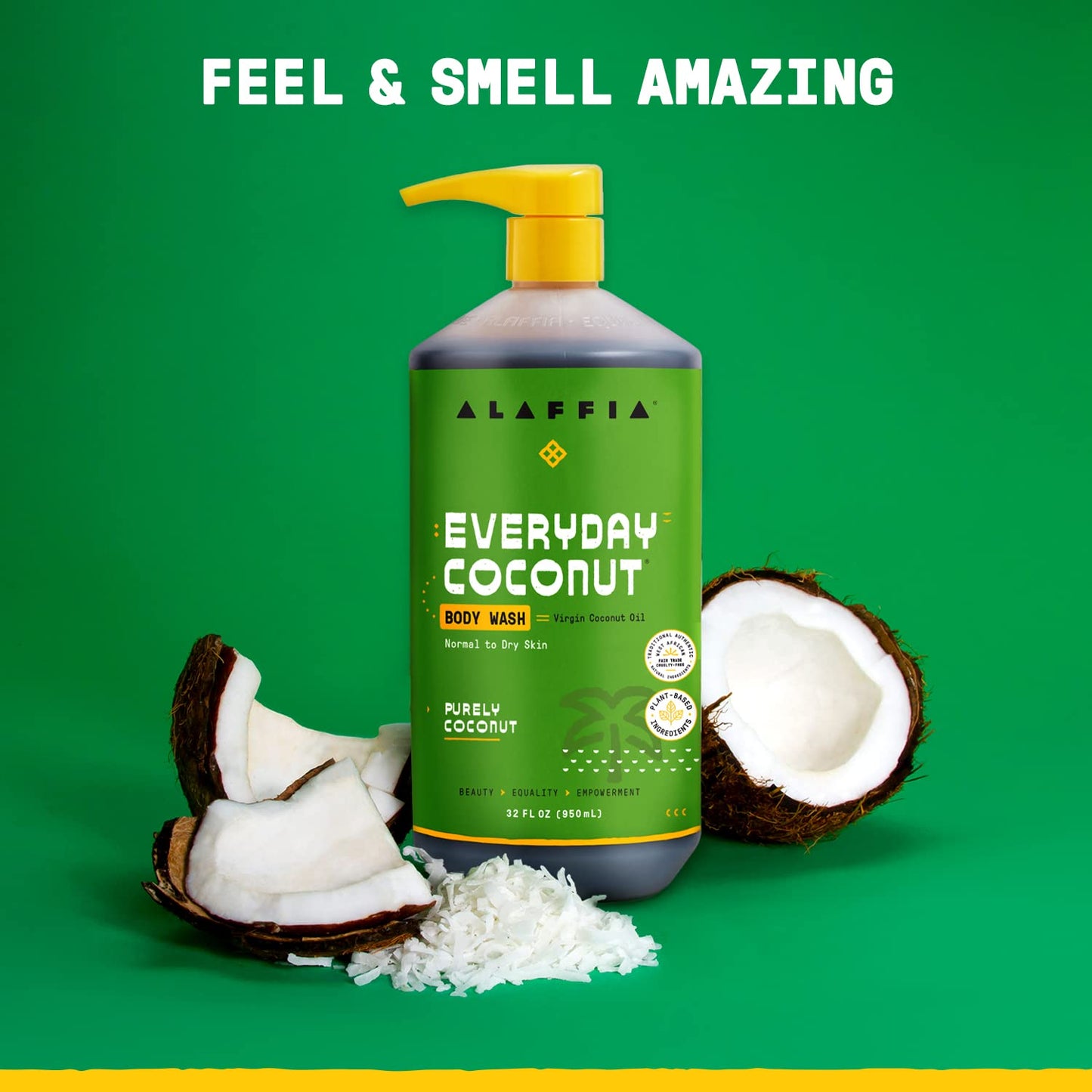 Alaffia Body Wash, EveryDay Coconut 2-Pack – Purely Coconut Gentle Skin Cleanser for Normal to Dry Skin, 32 Oz Ea