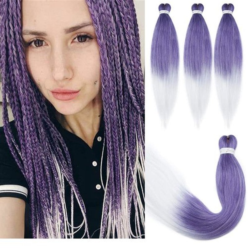 Easy Braid Crochet Hair Pre Stretched Braiding Hair Extensions Hot Water Setting Braiding Hair Soft Yaki Texture Braids Hair Professional Itch Free Synthetic Fiber 26In（4 Bundles,purple/60#)
