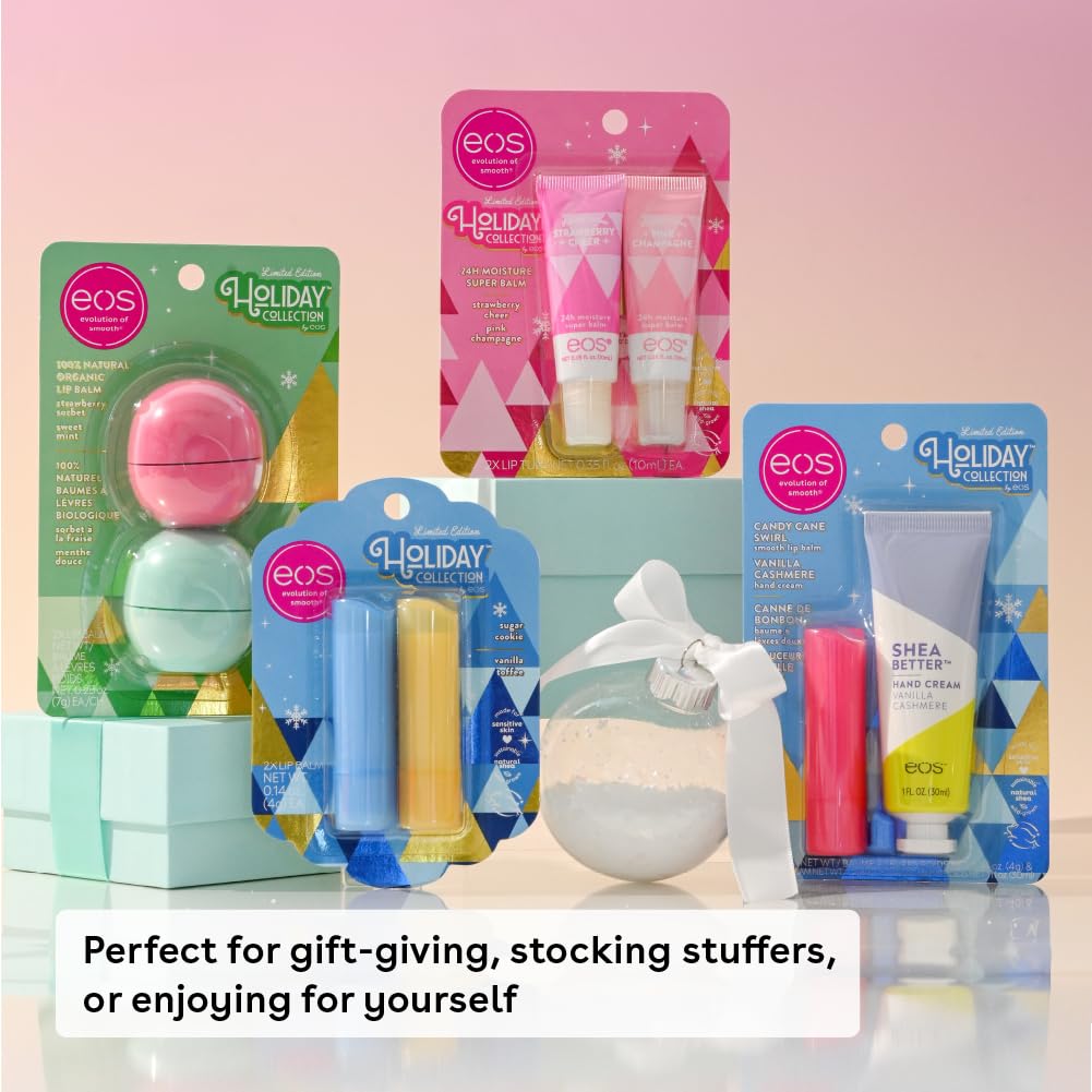 eos Holiday Lip Balm Gift- Strawberry Cheer Lip Butter & Lip Balm Stick, Stocking Stuffers, Made for Sensitive Skin, 0.35 fl oz Tube + 0.14 oz Stick, 2-Pack