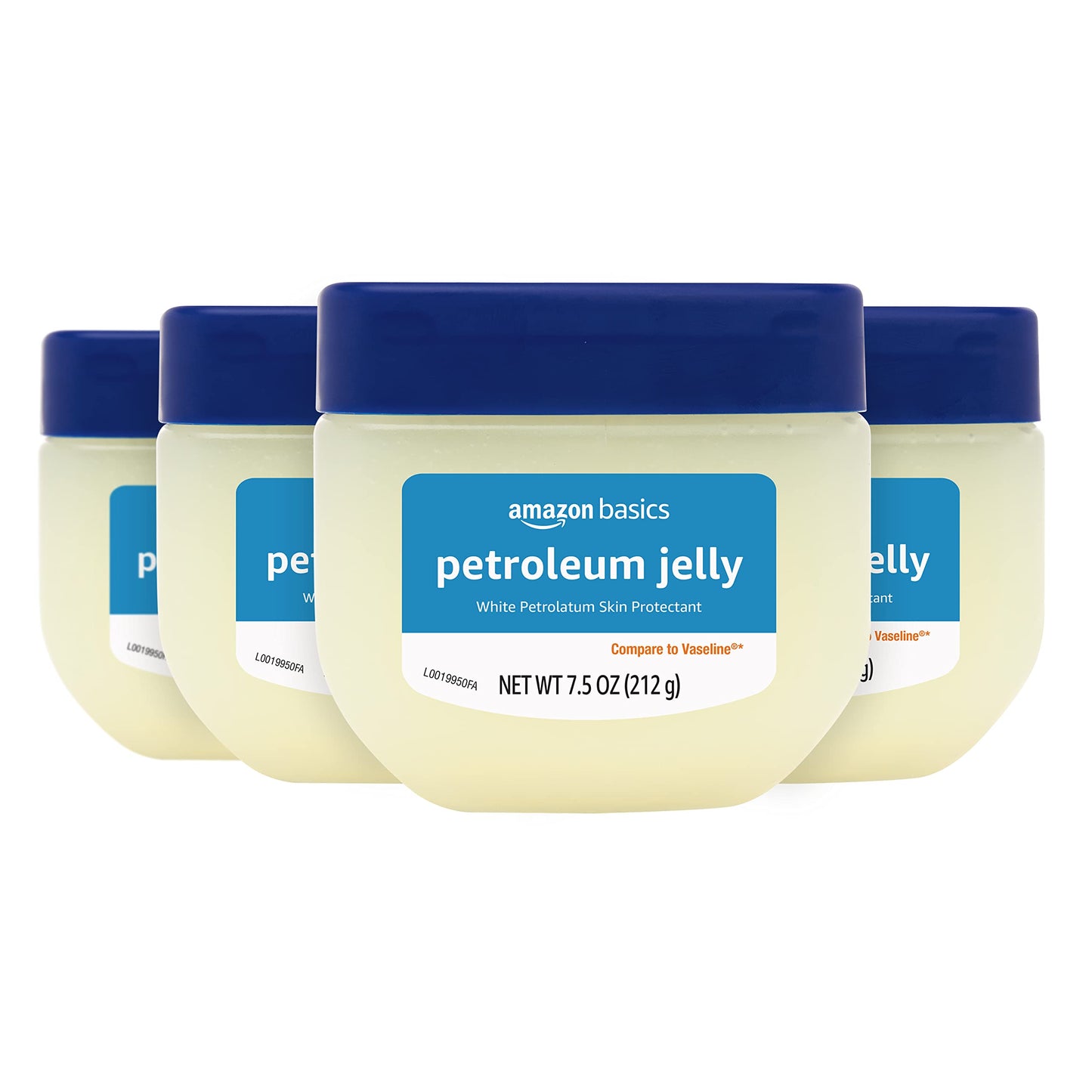 Amazon Basics Petroleum Jelly White Petrolatum Skin Protectant, Moisturizer for Dry Skin Relief, Chapped Lips and Minor Cuts, Unscented, 7.5 oz, 4-Pack (Previously Solimo)