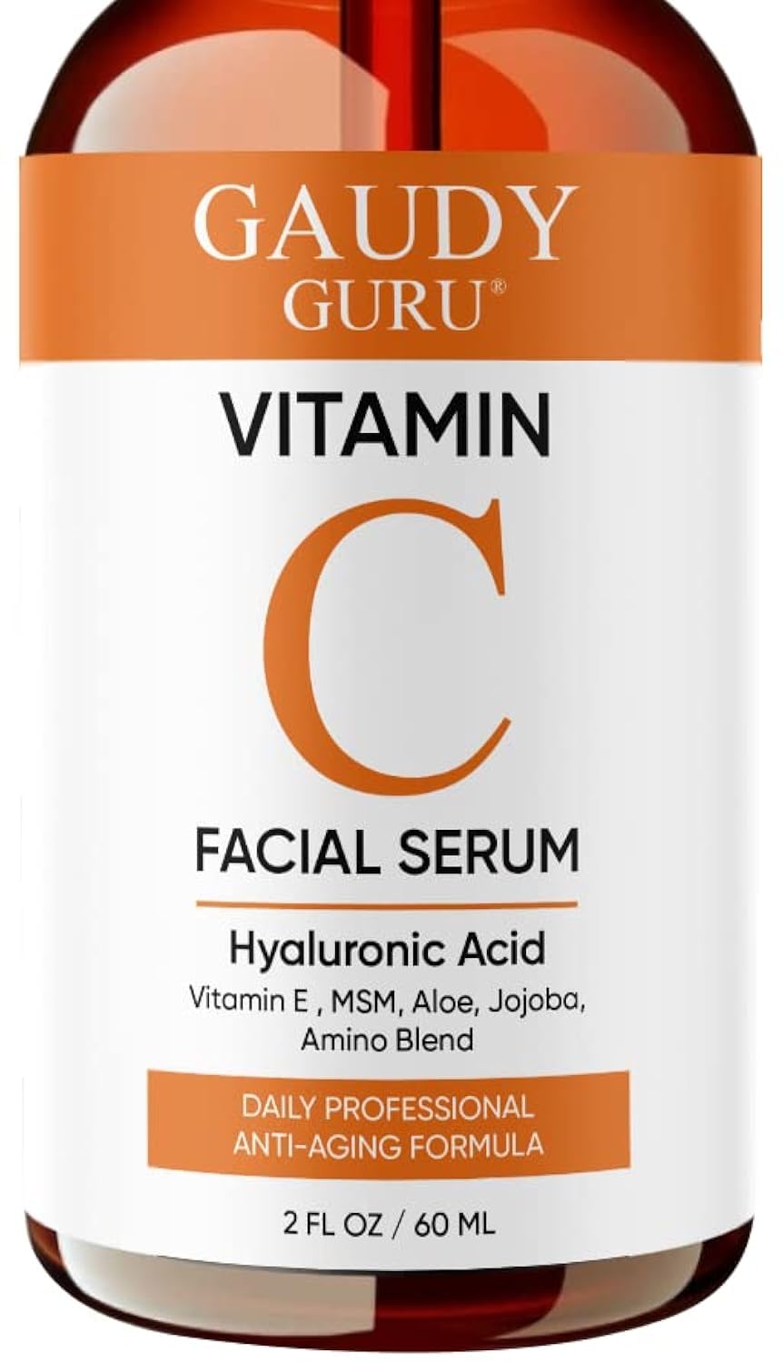 100% PURE VITAMIN C SERUM FOR FACE, Anti Aging Serum with Hyaluronic Acid, Vitamin E, MSM, Hydrating Serum for Dark Spots, Fine Lines, Wrinkles, Organic Vegan Ingredients - DOUBLE SIZED (2 OZ)