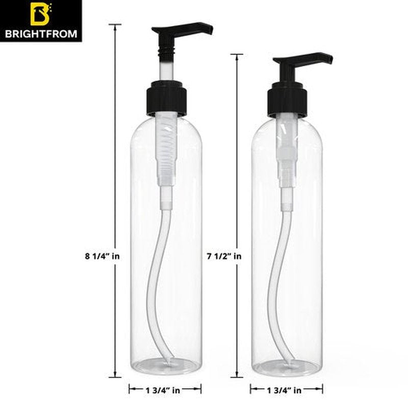BRIGHTFROM Lotion Pump Bottles, Empty 8 OZ, BPA-Free Refillable Plastic Containers, Clear with Black Dispenser for - Soap, Shampoo, Lotions, Liquid Body Soap, Creams and Massage Oil (3 Pack)