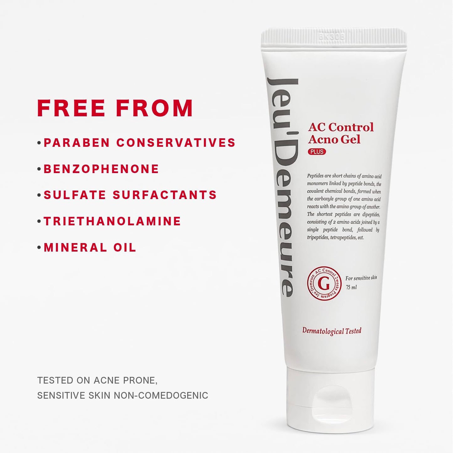 JEU'DEMEURE AC Control Gel Acne Treatment for Sensitive Skin, Pimple Breakout, Peptide, Calming, Blemish Acne, Korean skin care 2.53 fl oz