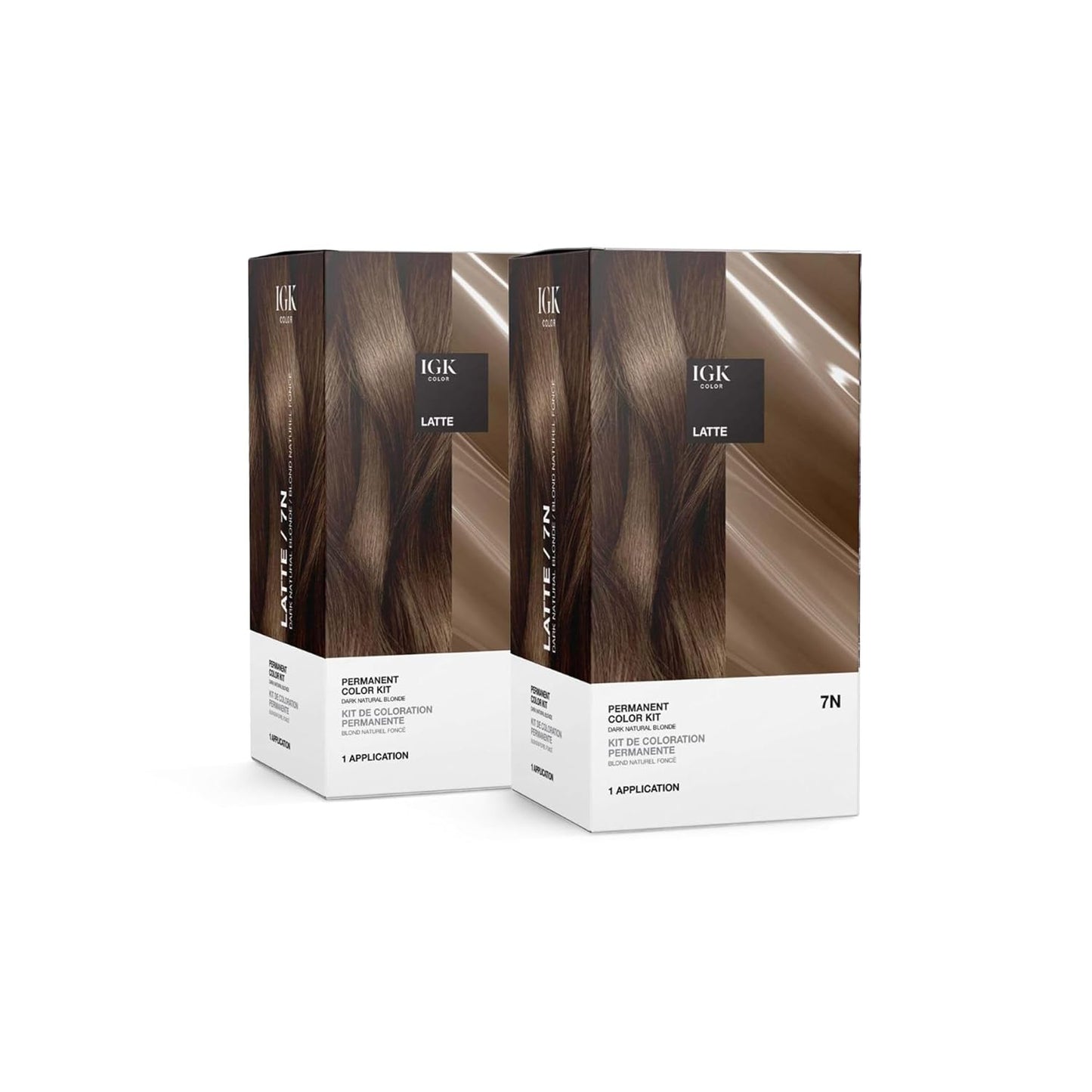 IGK Permanent Hair Dye Color Kit | 7 N Latte - Dark Natural Brown | 100% Gray Color Coverage + Strengthen + Shine | Ammonia Free