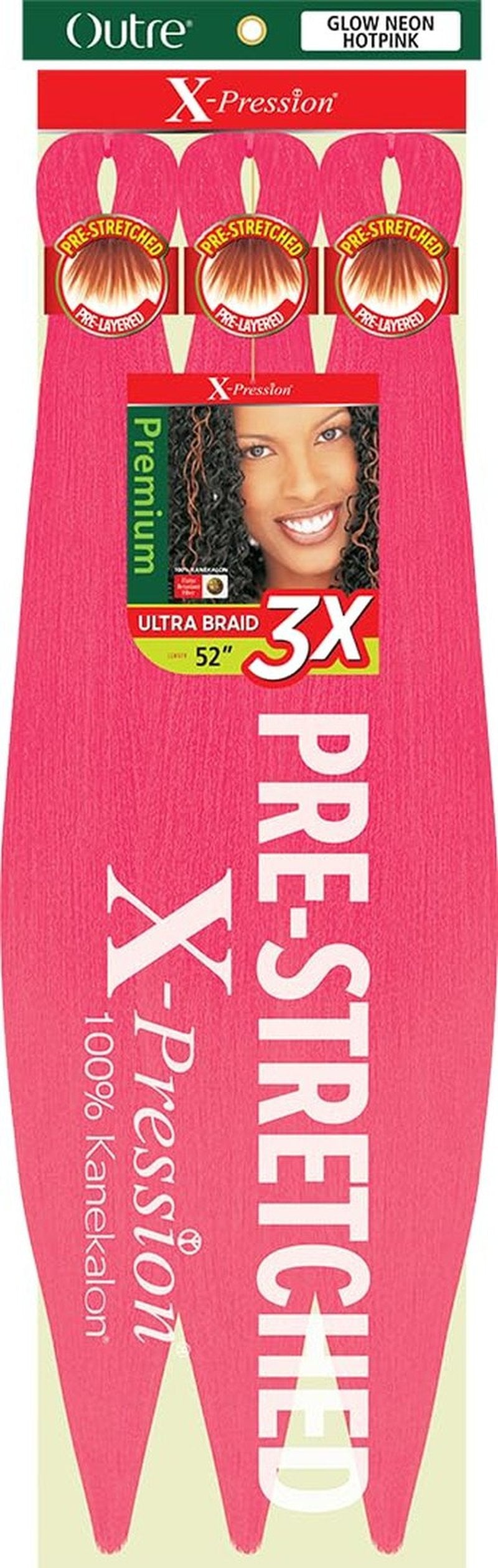[5 PACK DEAL] Outre X-Pression Braid-Pre Stretched Braid 52" 3X 5 Packs (GLOW NEON HOTPINK)