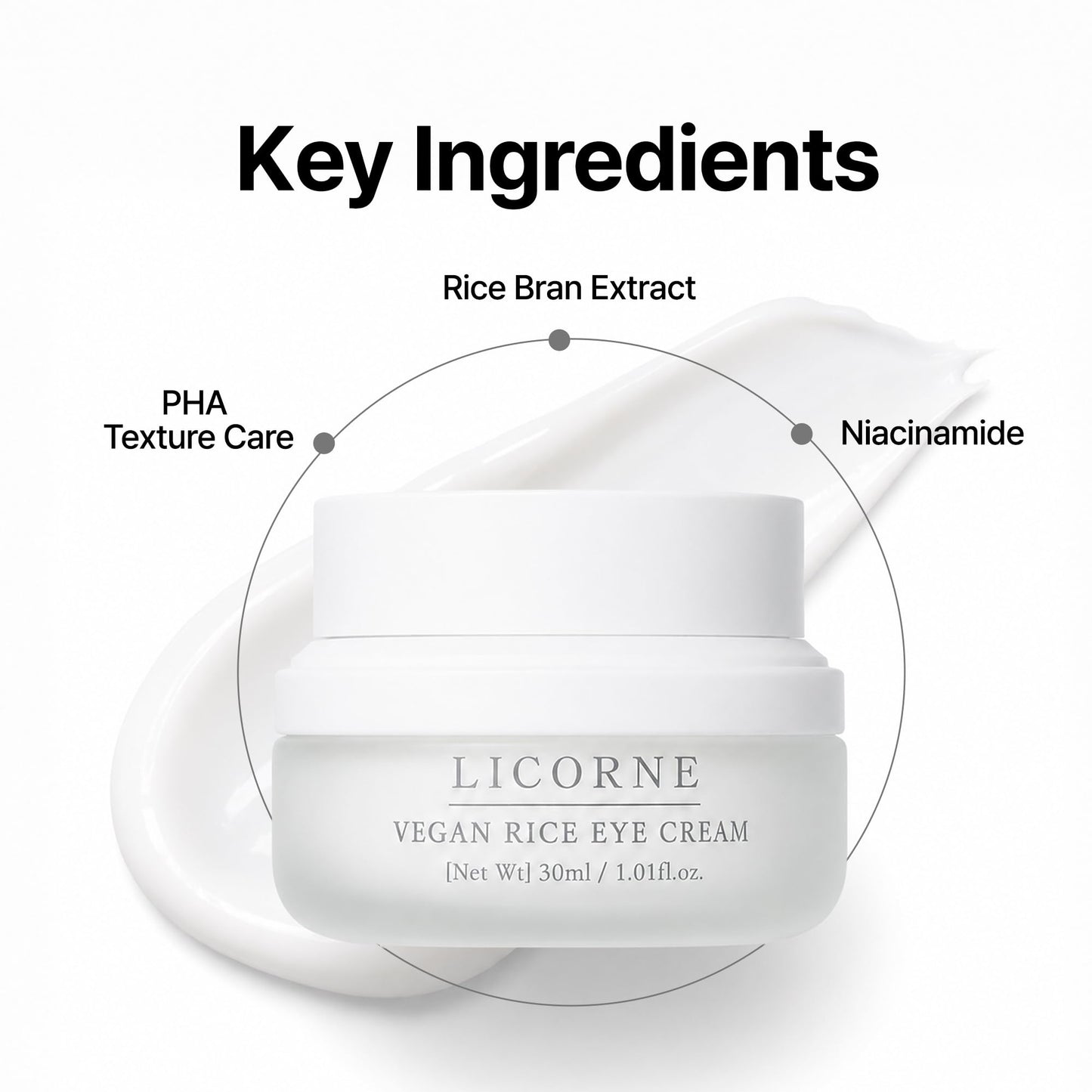 LICORNE Vegan Rice Eye Cream for Dark Circles and Puffiness - Thick Butter Texture Under Eye Care with AHA & PHA, Fragrance Free Hydration for Sensitive Skin, Large 1.01 Fl Oz (30ml)