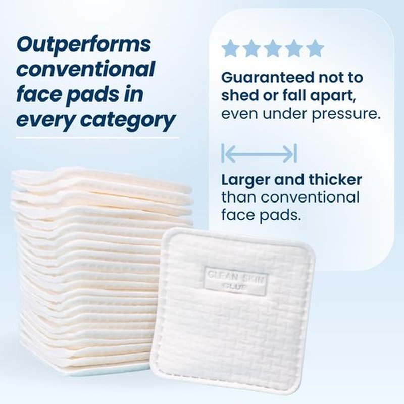 Clean Skin Club Clean² Pads 2.0 [NEW & IMPROVED EDGES] Guaranteed Not to Shed & Tear, Unique Triple Layers, Textured Side & Ultra Soft Side, Organic Disposable Cotton, Pair with Makeup Remover 2 pack