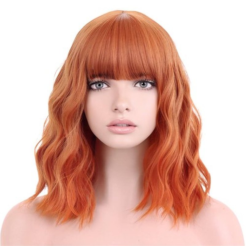 PATTNIUM Dark Orange Wig Short Orange Wig with Bangs Ginger Orange Wig for Women Girls Heat Resistant Synthetic Wig