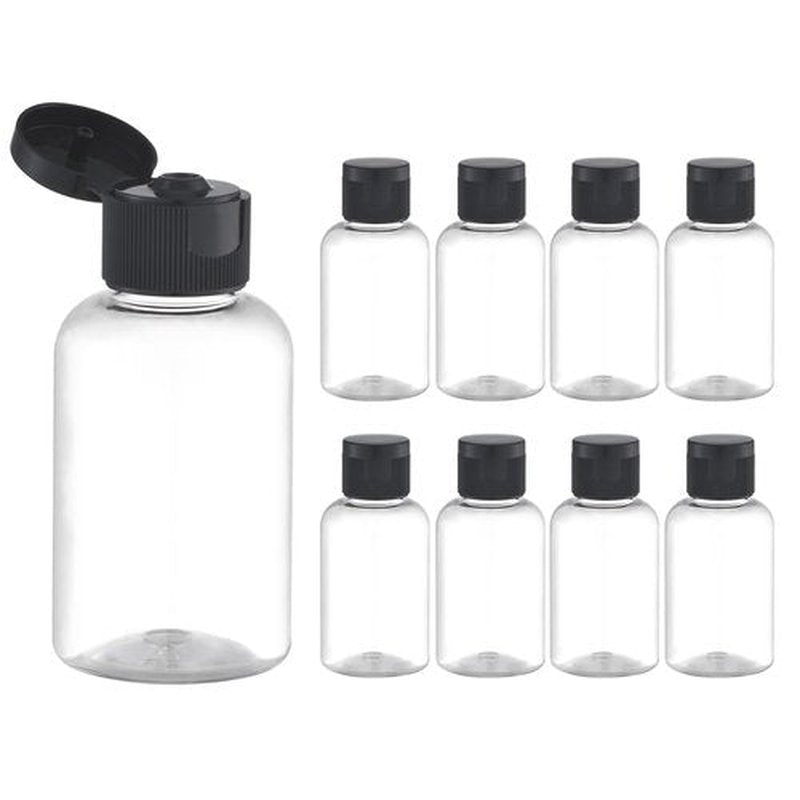 Lulupack Travel Bottles for Toiletries, 50ml/1.6oz Plastic Small Travel Size Containers for Shampoo (9pcs, Black Caps)