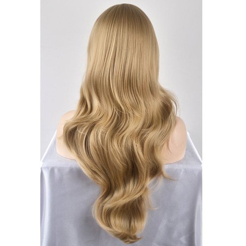 BERON 27 Inches Blonde Wig Long Wavy Wig Ash Blonde Wigs with Bangs for Women Gold Blonde Wig Synthetic Wig with Wig Cap