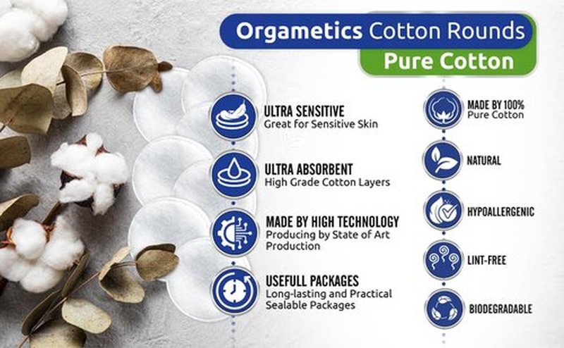 Orgametics Cotton Rounds, 100% Natural Turkish Cotton Premium Makeup Remover and Facial Cleansing Round Pads, Lint Free, Hypoallergenic and Ultra Soft, Luxury Quality (200 Count-Pack of 2)