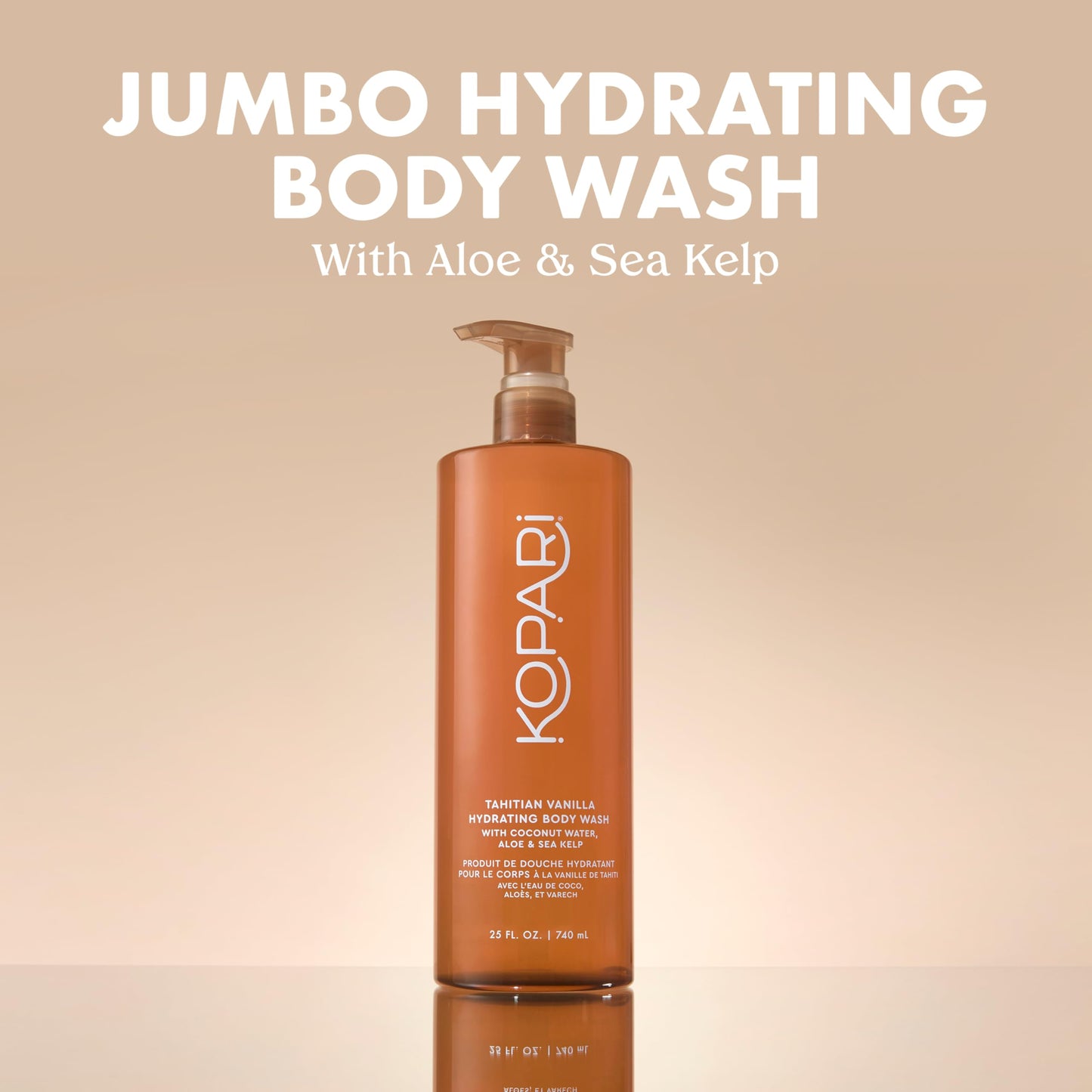 Kopari Jumbo Tahitian Vanilla Hydrating Body Wash | 25 oz Gel-Based Body Cleanser with Coconut Water, Aloe & Sea Kelp | Rich Lather, Signature Coconut Milk Scent
