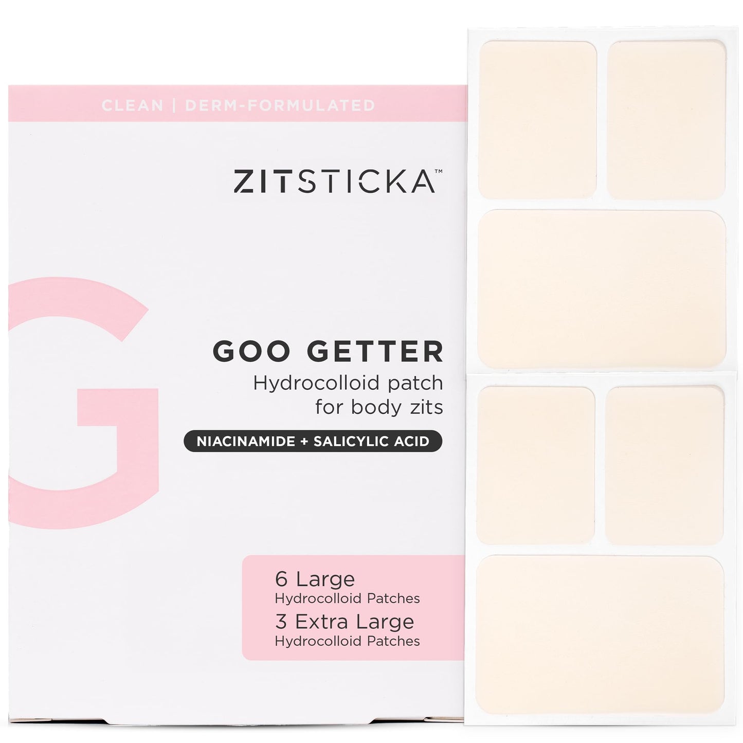 ZitSticka Large Pimple Patches for Face and Body, Goo Getter Hydrocolloid Patches to Cover Zits & Blemishes, Acne Patches or Zit Spot Stickers, Blemish Patch (Body Patch 9 Pack)