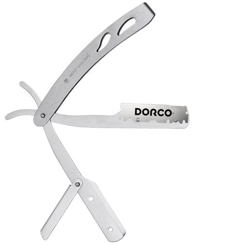 The Shave Factory Straight Edge Razor Kit (Steel Razor / 100 Dorco Single Edge Razor Blades Blue)