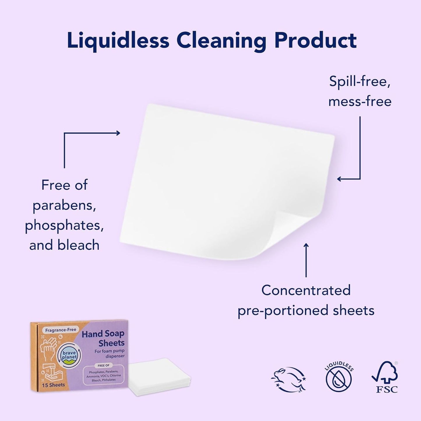 Brave Planet Foaming Hand Soap Refills – Eco-Friendly Lavender Scented Sheets that are Biodegradable - Just Add Water to Dissolve & Refill 3-5 Bottles or Use Individually for Travel or Camping 15 Ct